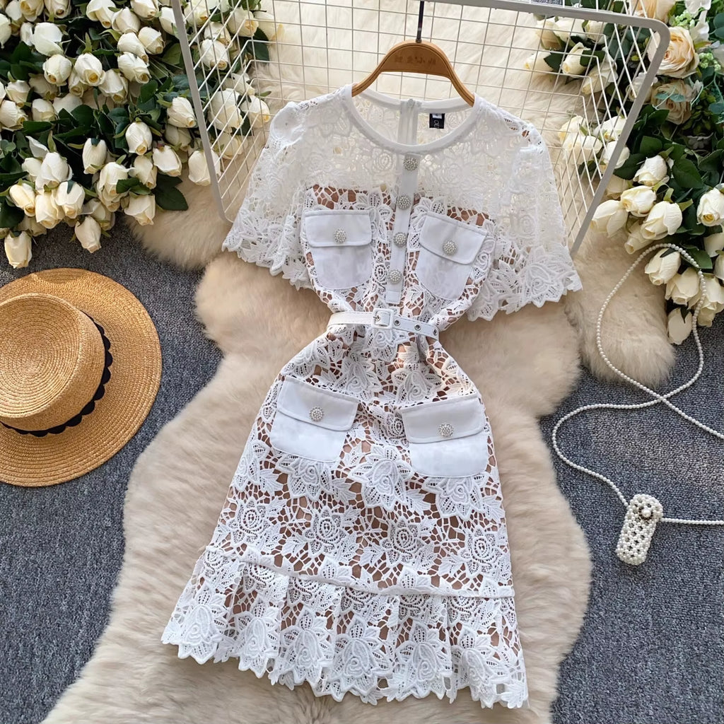 Summer Lace Dress for Women with Floral Embroidery